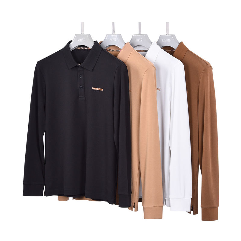 92 Πολυεστέρα 8 Spandex Polo T-shirts για άνδρες Μακρύ μανίκι Plain Polo Anti-wrinkle