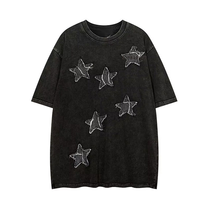 Προσαρμοσμένη υψηλής ποιότητας ρούχα δρόμου Παντοδύναμη μπλούζα λαιμού Εφαρμοσμένα μπαλώματα Βραβευμένα βίντεζ μπλούζα