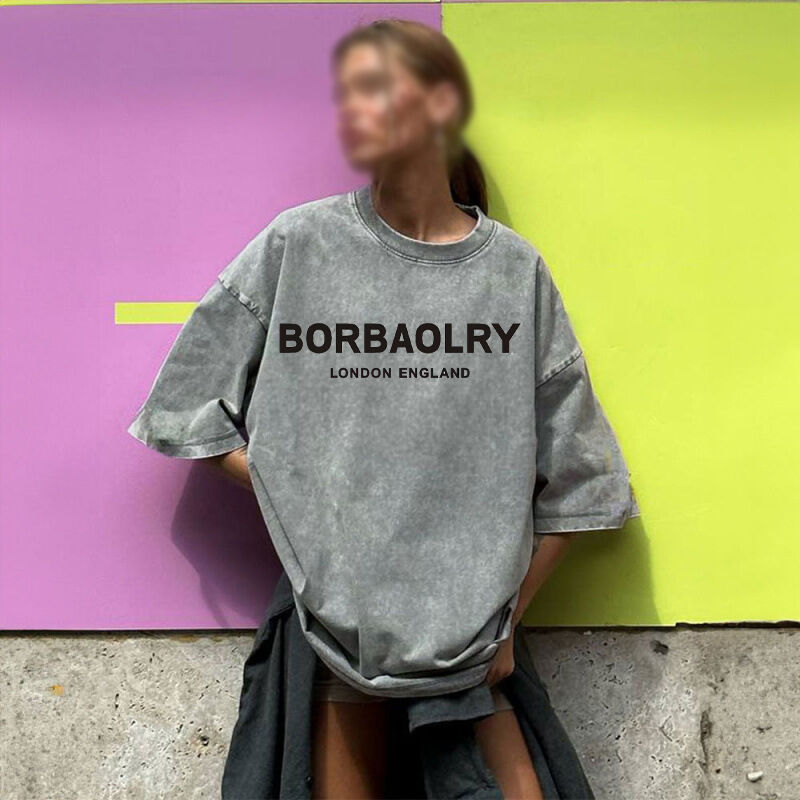 Υψηλής ποιότητας βαμβακερό μπλουζάκι Μεγάλου μεγέθους βιντέιζ με στερεό χρώμα Πλυμένο μπλουζάκι βαρέος βάρος βιντέιζ μπλουζάκι