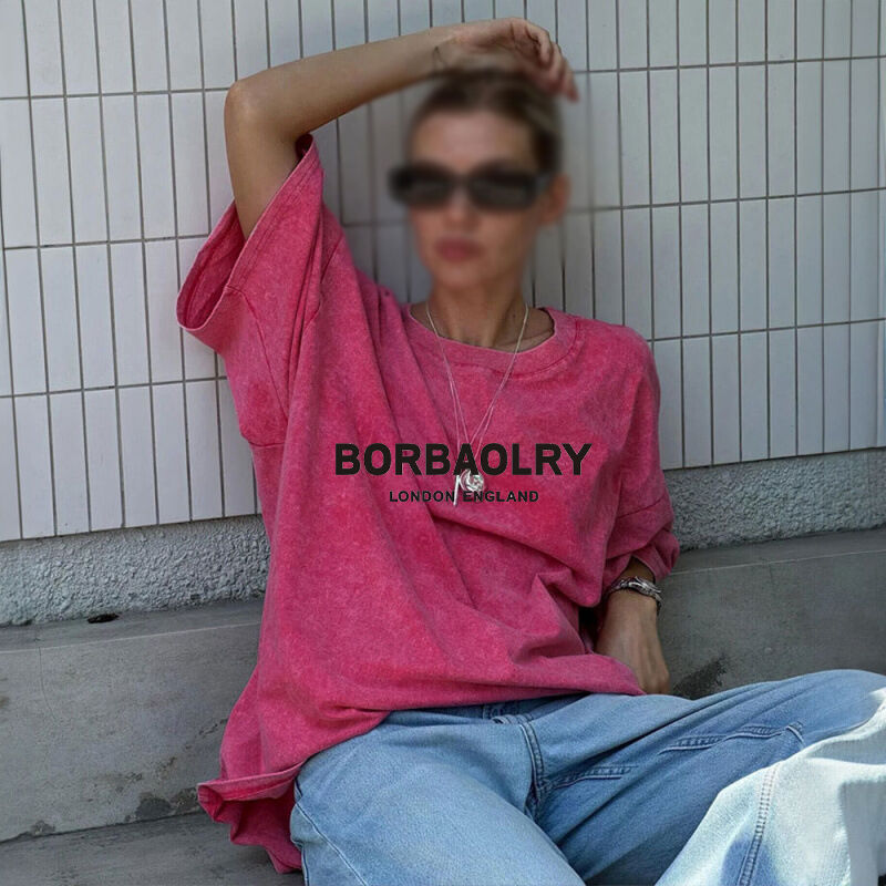 Υψηλής ποιότητας βαμβακερό μπλουζάκι Μεγάλου μεγέθους βιντέιζ με στερεό χρώμα Πλυμένο μπλουζάκι βαρέος βάρος βιντέιζ μπλουζάκι