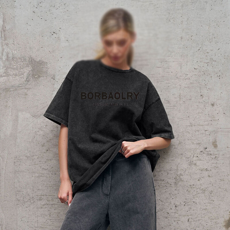 Υψηλής ποιότητας βαμβακερό μπλουζάκι Μεγάλου μεγέθους βιντέιζ με στερεό χρώμα Πλυμένο μπλουζάκι βαρέος βάρος βιντέιζ μπλουζάκι