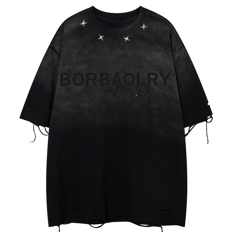 Καλοκαιρινό ξεπλυμένο παλιό oversized vintage street t-shirt με διακοσμητικά κουμπιά, μονόχρωμο, κοντομάνικο, ανδρικό στυλ