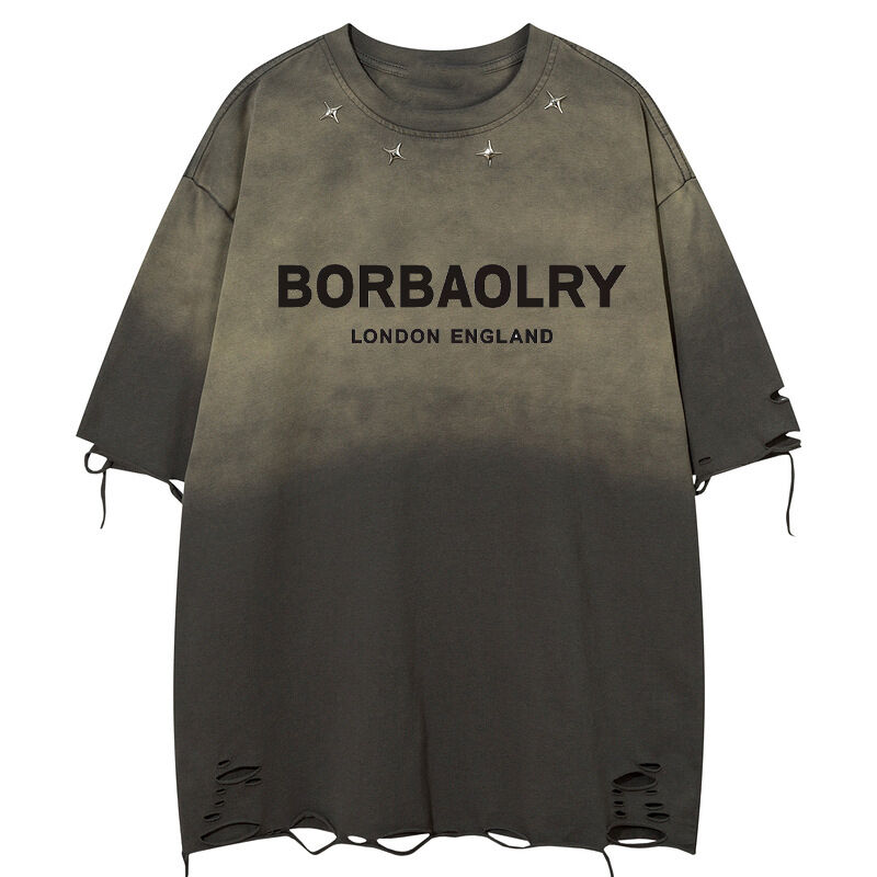 Καλοκαιρινό ξεπλυμένο παλιό oversized vintage street t-shirt με διακοσμητικά κουμπιά, μονόχρωμο, κοντομάνικο, ανδρικό στυλ