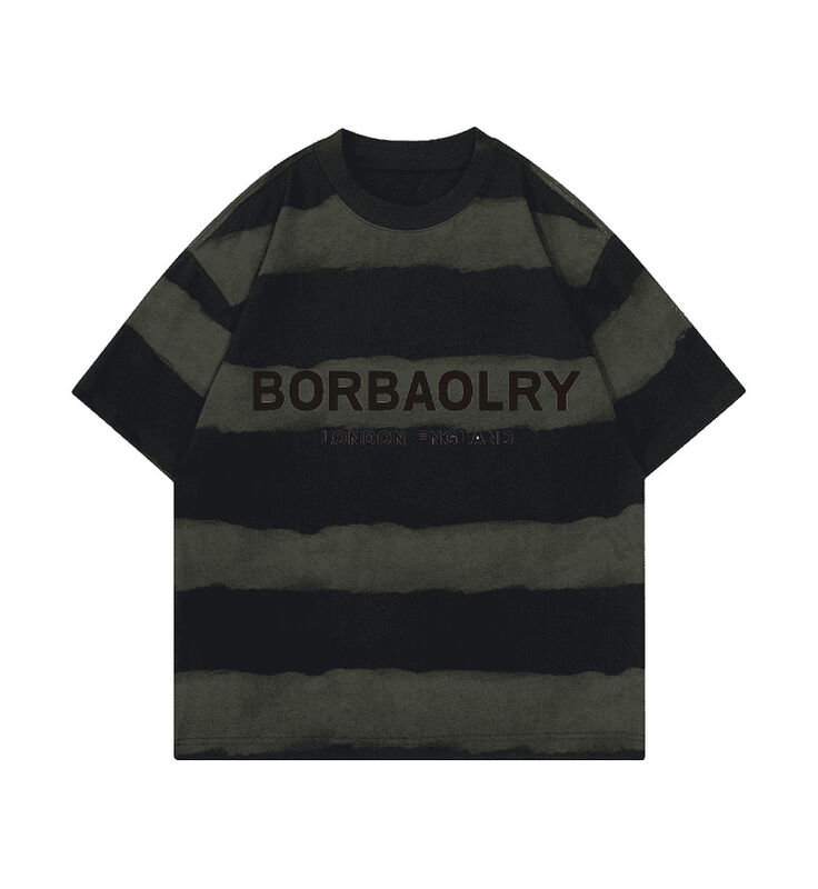 Χονδρική 220g Μπλουζάκι Βαμβακερό Μόδα Casual Loose Ριγέ Τοπ Tie-dye Craft Dropped Shoulders Στρογγυλή Λαιμό Κοντό Μανίκι