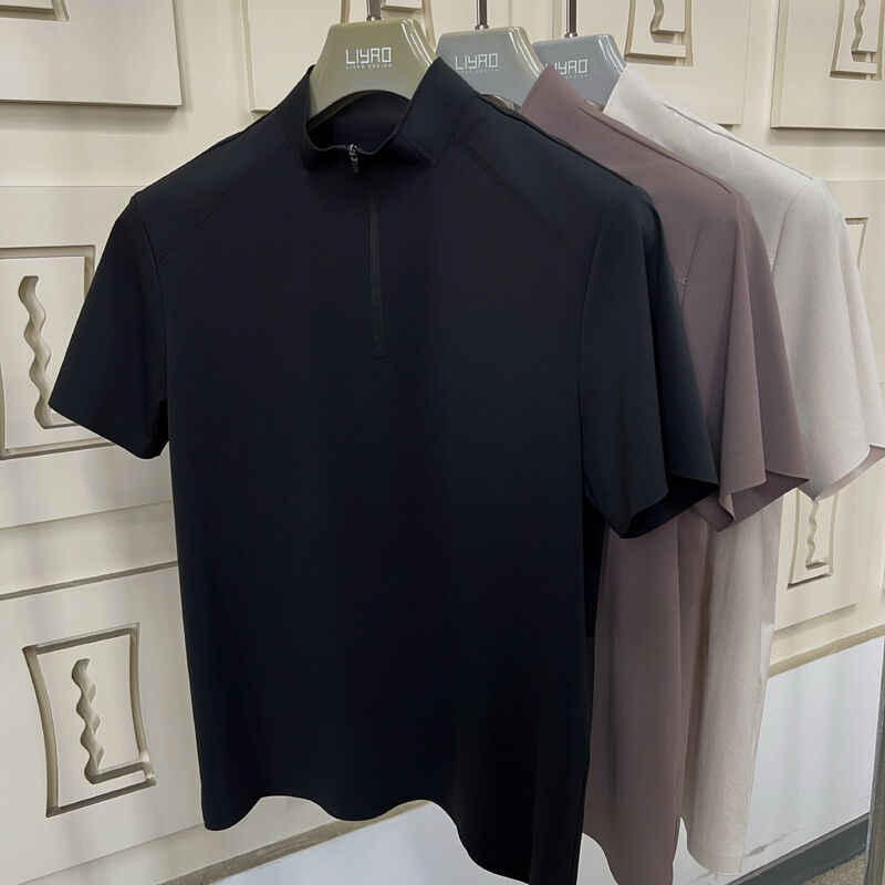 Ανδρικά μπλουζάκια με ψηλό λαιμό και κοντό μανίκι, ελαστικά, γρήγορου στεγνώματος και διαπνέοντα υφάσματα για αθλητικά μπλουζάκια εξωτερικού χώρου