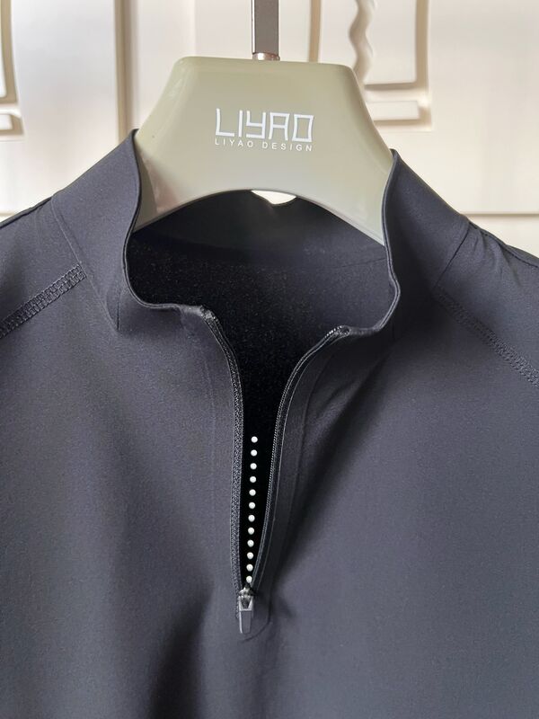 Ανδρικά μπλουζάκια με ψηλό λαιμό και κοντό μανίκι, ελαστικά, γρήγορου στεγνώματος και διαπνέοντα υφάσματα για αθλητικά μπλουζάκια εξωτερικού χώρου