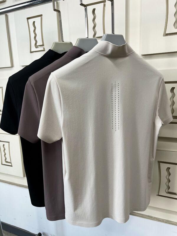 Ανδρικά μπλουζάκια με ψηλό λαιμό και κοντό μανίκι, ελαστικά, γρήγορου στεγνώματος και διαπνέοντα υφάσματα για αθλητικά μπλουζάκια εξωτερικού χώρου