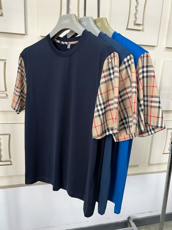 Τσενάκια μόδας ανδρών με εικονικά μπλε μανίκια, κανονικό λαιμό, βαμβάκι υψηλής ποιότητας