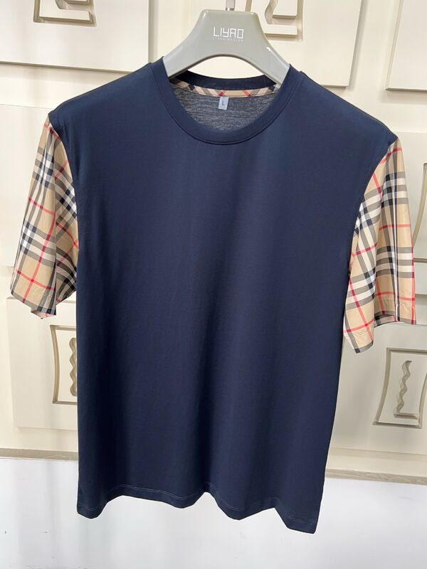 Τσενάκια μόδας ανδρών με εικονικά μπλε μανίκια, κανονικό λαιμό, βαμβάκι υψηλής ποιότητας