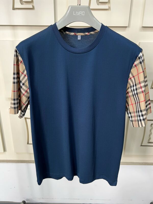 Τσενάκια μόδας ανδρών με εικονικά μπλε μανίκια, κανονικό λαιμό, βαμβάκι υψηλής ποιότητας