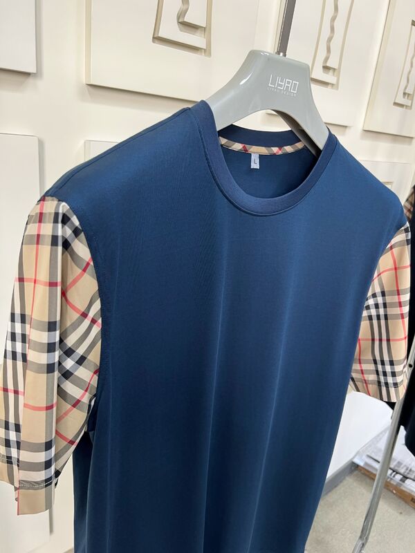 Τσενάκια μόδας ανδρών με εικονικά μπλε μανίκια, κανονικό λαιμό, βαμβάκι υψηλής ποιότητας