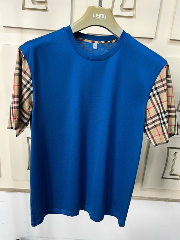 Τσενάκια μόδας ανδρών με εικονικά μπλε μανίκια, κανονικό λαιμό, βαμβάκι υψηλής ποιότητας