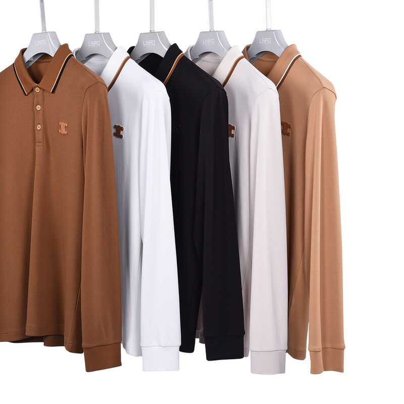 Σχέδιο με τις καλύτερες πωλήσεις Αντι-πιλινγκ μονόχρωμο νέο μακρυμάνικο πόλο μπλουζάκι με αντίθετο γιακά και προσαρμοσμένο λογότυπο