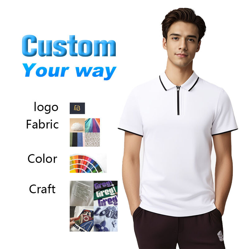 Τ-Shirt πορτοκαλί για άνδρες Custom Low MOQ Half-Zip Short Sleeve Breathable Knitted Fabric Character Pattern