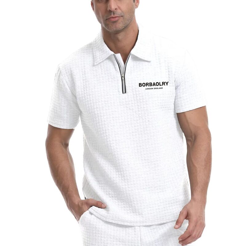 Προσαρμοσμένο Polyester Blend Stretch Fit Zipper Polo T-Shirt Premium Waffle Polo Shirt για άνδρες