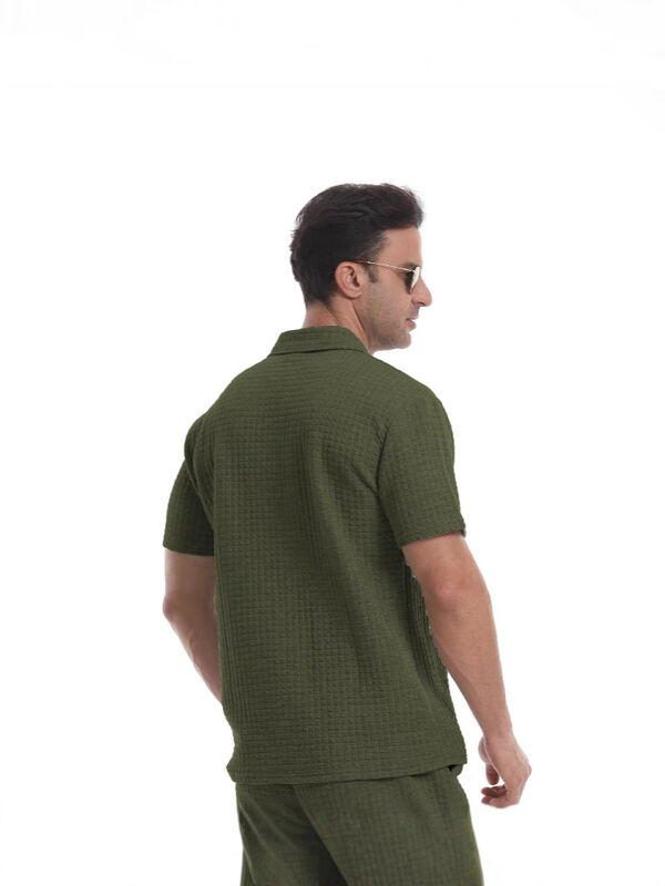 Προσαρμοσμένο Polyester Blend Stretch Fit Zipper Polo T-Shirt Premium Waffle Polo Shirt για άνδρες