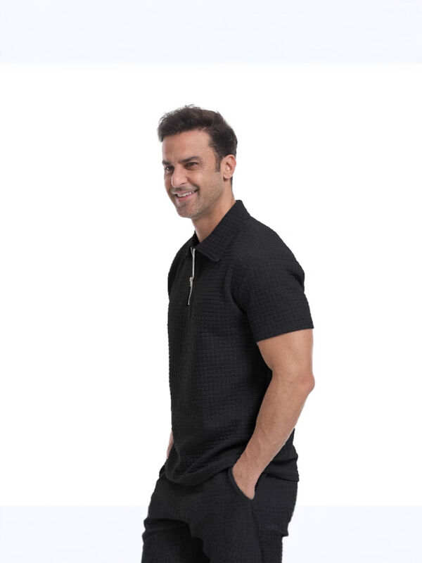 Προσαρμοσμένο Polyester Blend Stretch Fit Zipper Polo T-Shirt Premium Waffle Polo Shirt για άνδρες