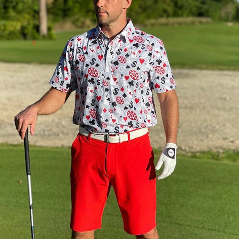 Πολό μπλουζάκι γκολφ υψηλής ποιότητας OEM για άνδρες, πόκερ, Blackjack, κοντομάνικο, ελαστικότητα 4 κατευθύνσεων, ελαφρύ, γρήγορο στέγνωμα, με προσαρμοσμένο λογότυπο